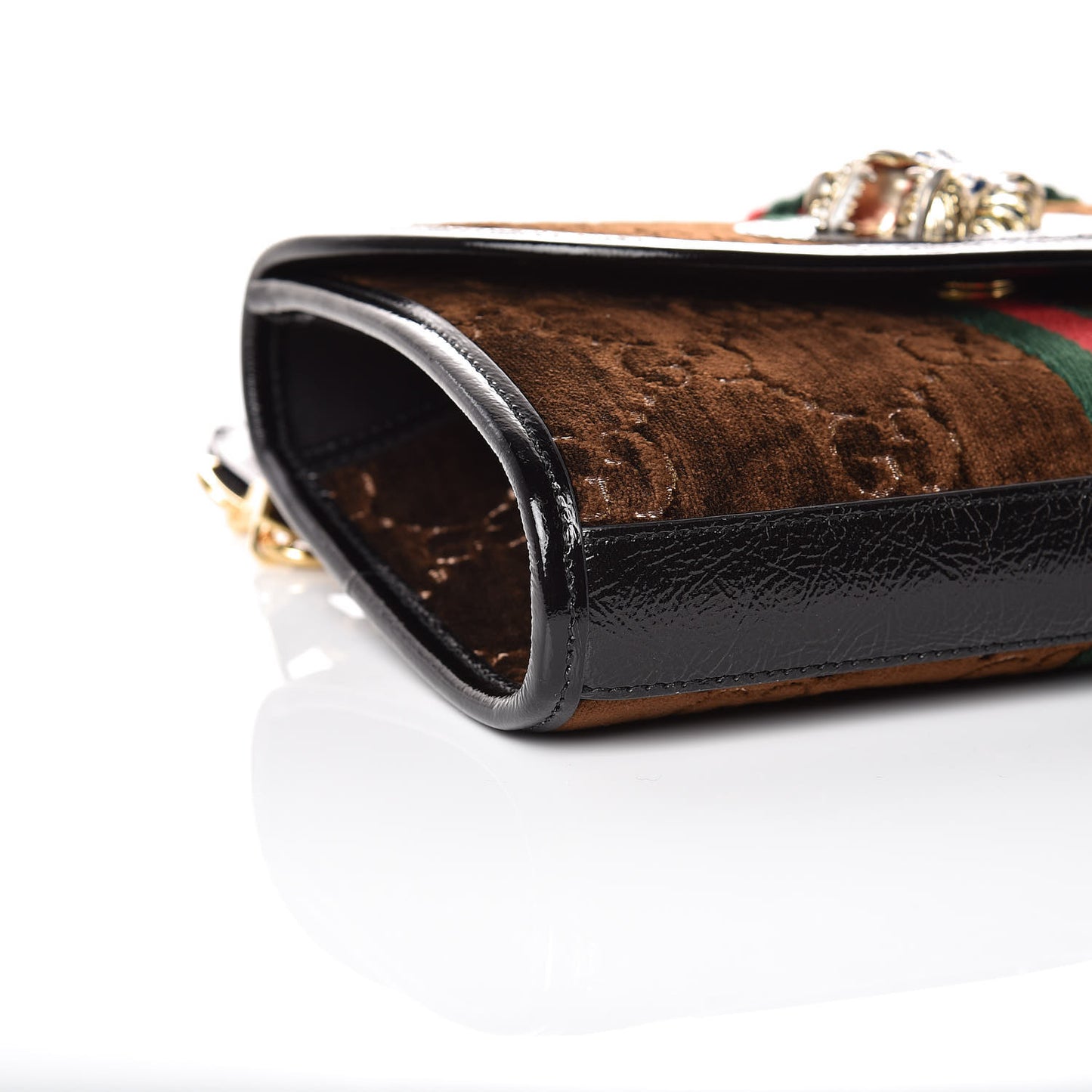 Velvet GG Monogram Web Small Rajah Slim Flap Shoulder Bag Brown Black
