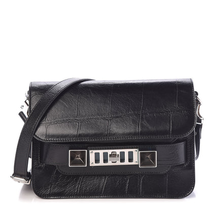 Proenza Schouler Calfskin Crocodile Embossed Mini PS11 Classic Shoulder Bag Black 1 of 10