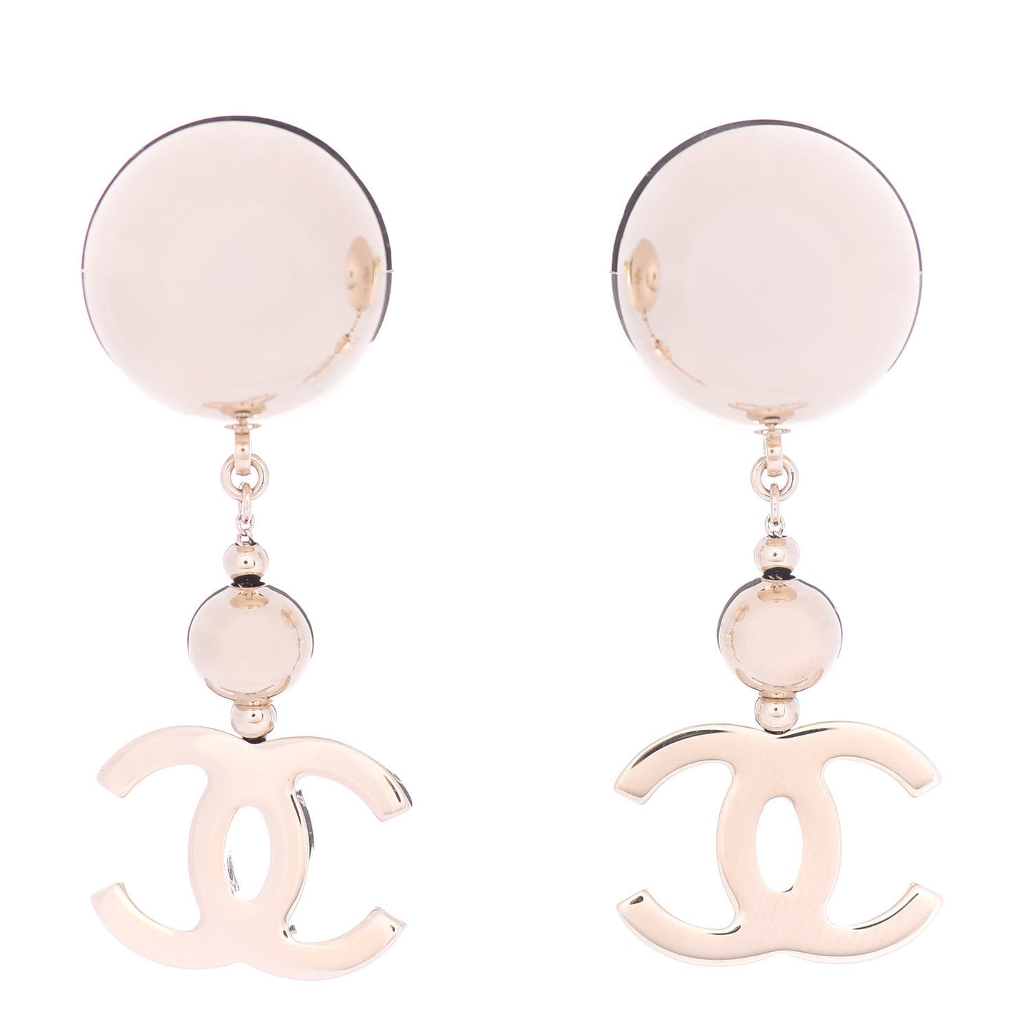 Metal CC Drop Earrings Gold