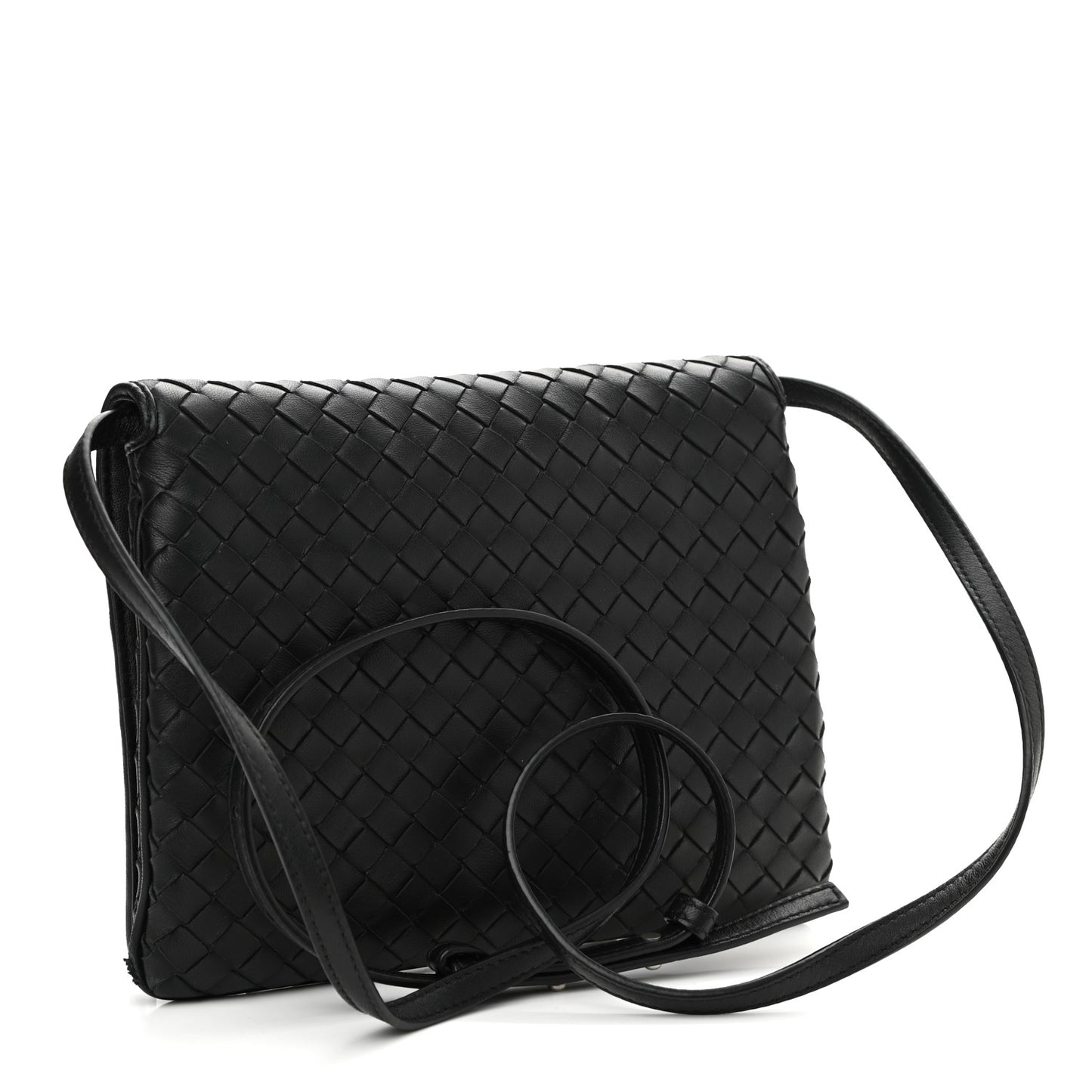 Nappa Intrecciato Crossbody Messenger Flap Black
