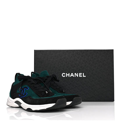 Chanel Fabric Suede Calfskin Womens CC Sneakers 40 Dark Green Black 8 of 8