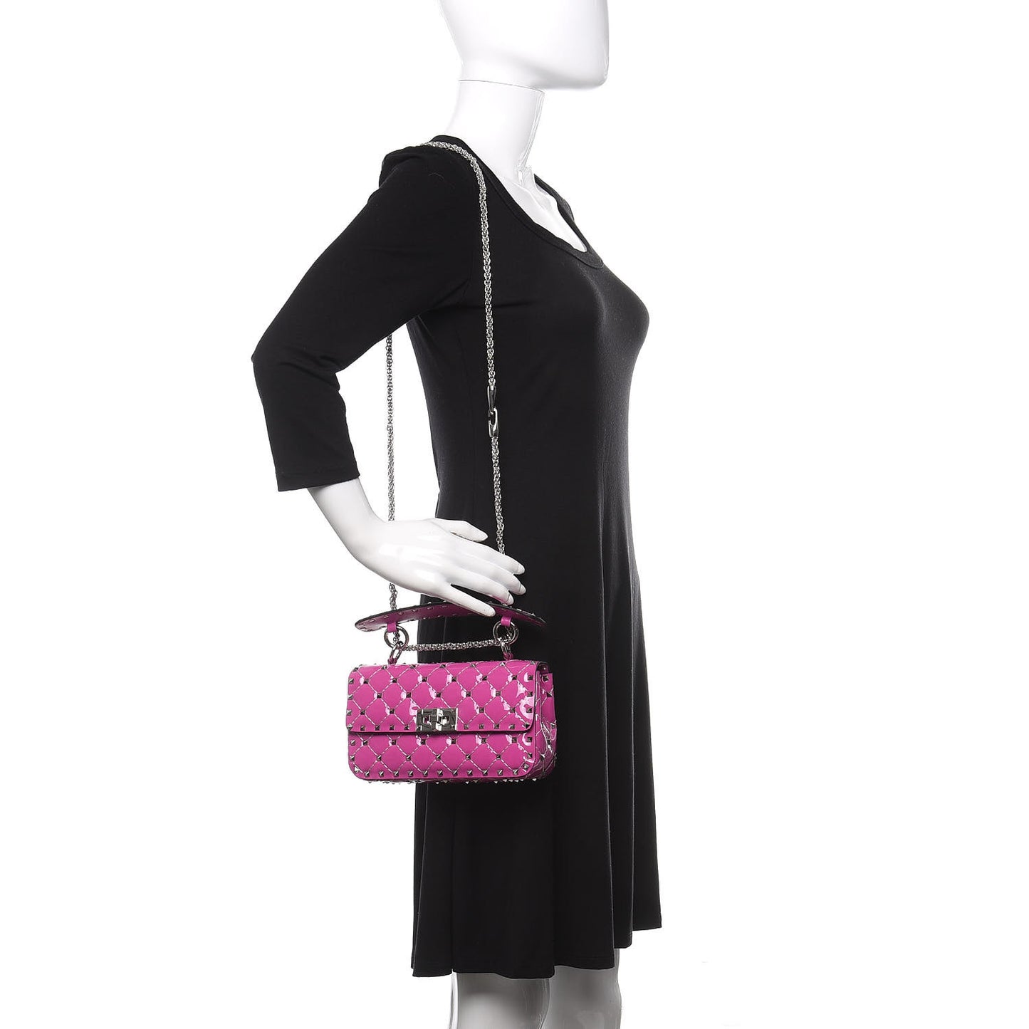 Patent Small Rockstud Spike Shoulder Bag Radiant Orchid