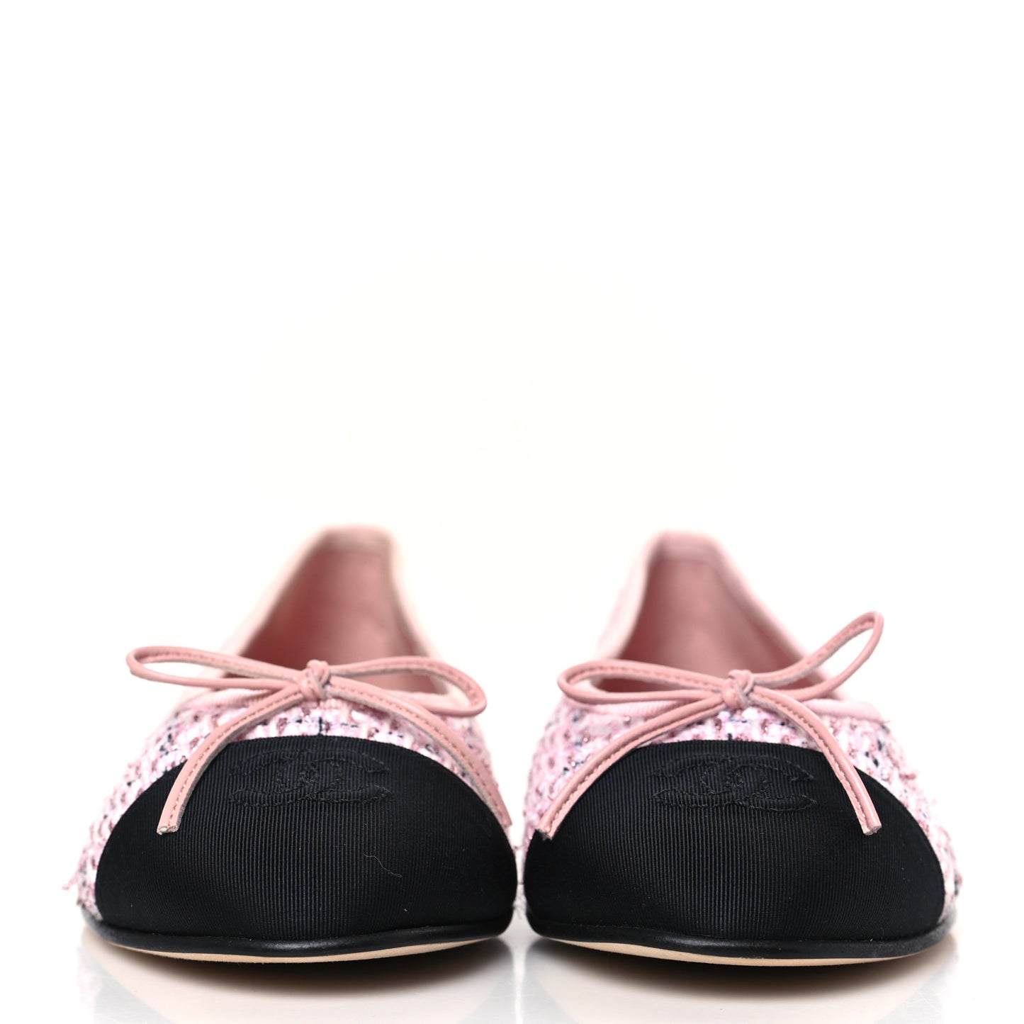 Tweed Grosgrain Cap Toe Ballerina Flats 37 Pink Black