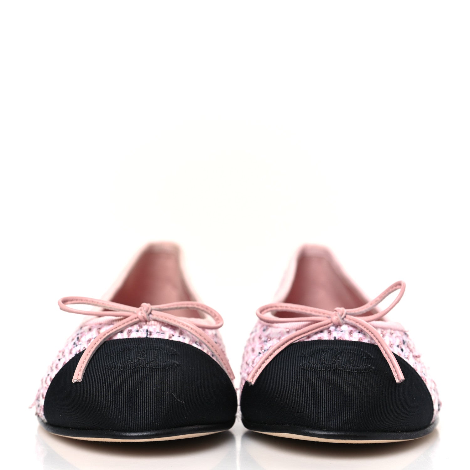 Chanel Tweed Grosgrain Cap Toe Ballerina Flats 37 Pink Black 2 of 9