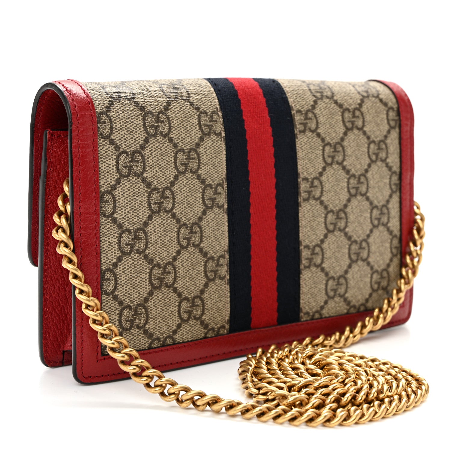 Gucci GG Supreme Monogram Web Queen Margaret Chain Wallet Red 3 of 10