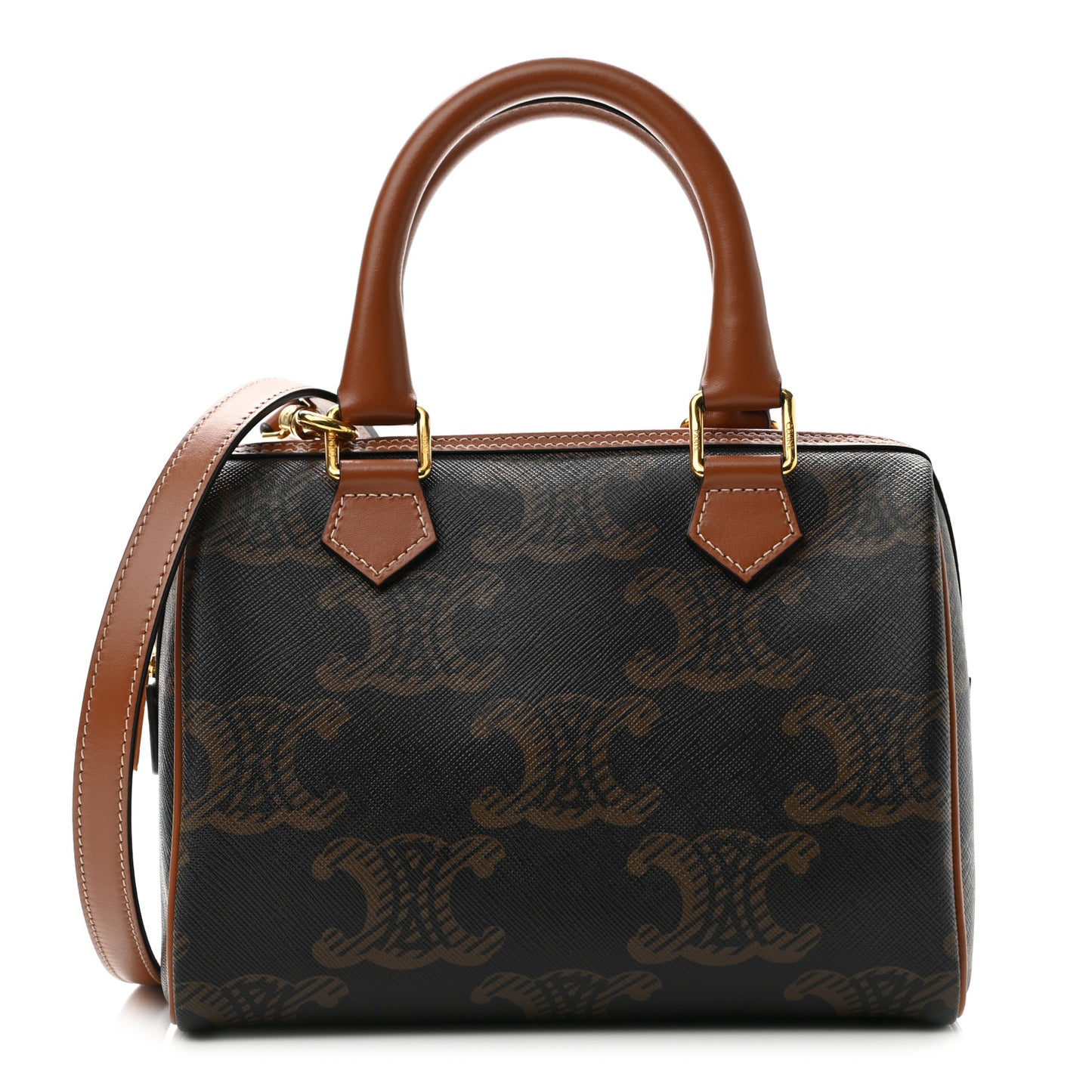 Triomphe Canvas Calfskin Small Boston Bag Tan