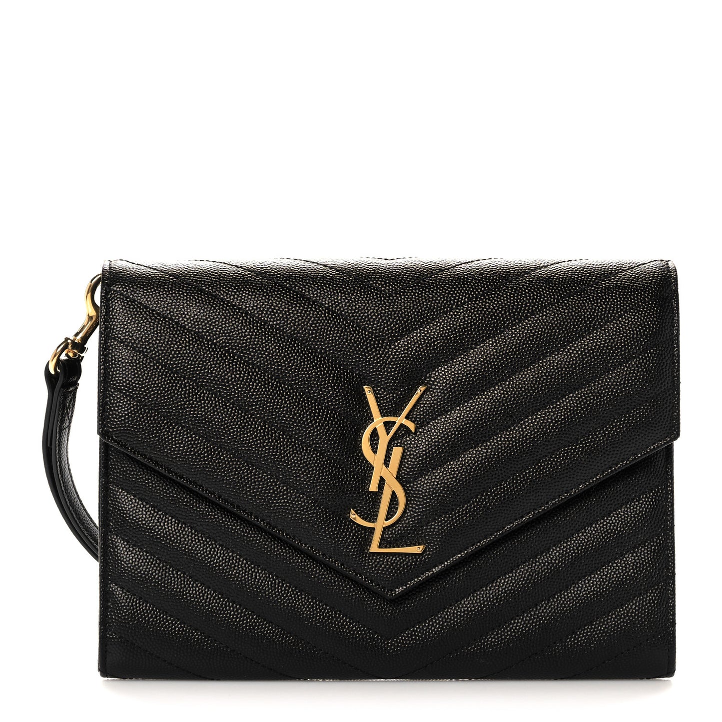 Grain De Poudre Matelasse Chevron Monogram Envelope Clutch Black