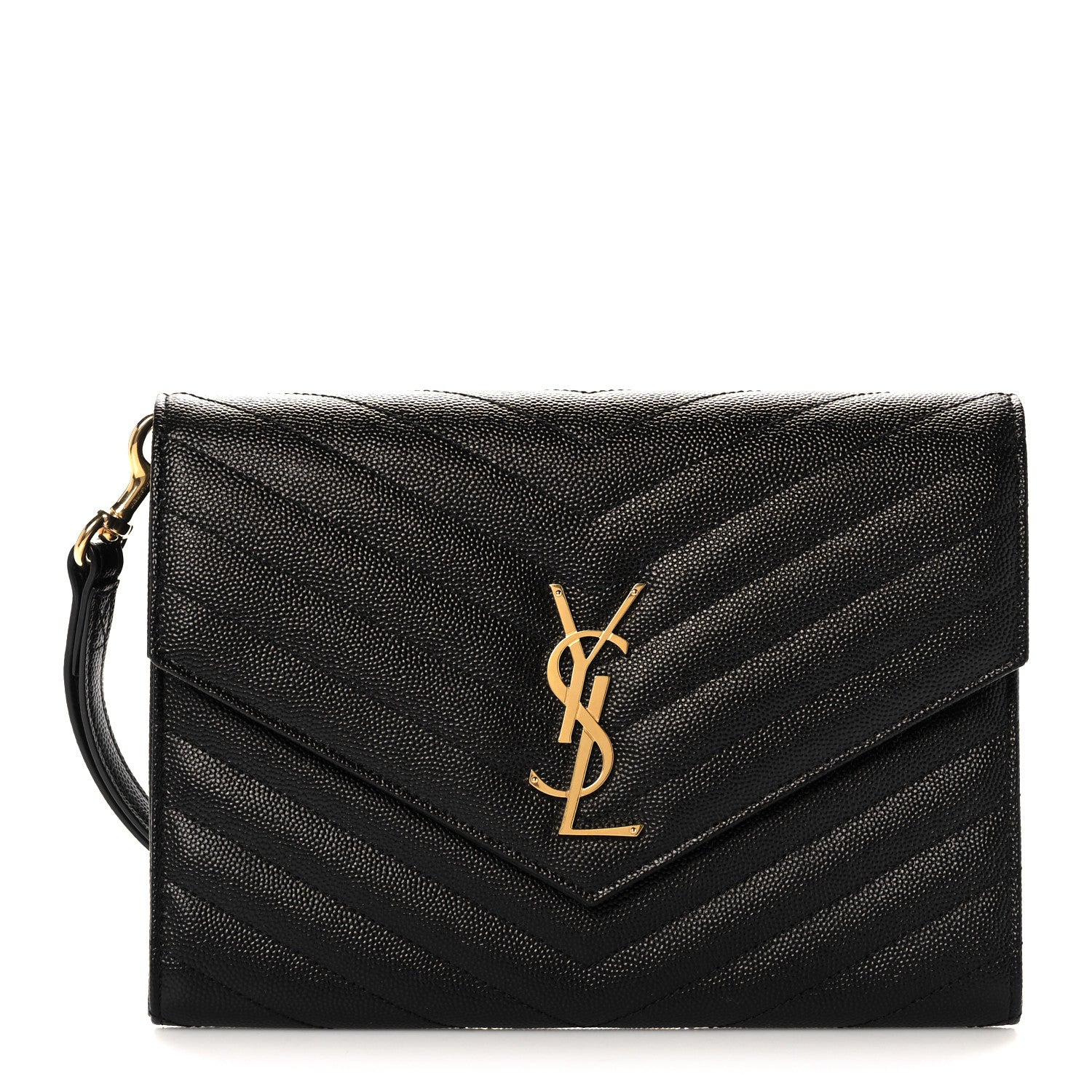Saint Laurent Grain De Poudre Matelasse Chevron Monogram Envelope Clutch Black 1 of 11