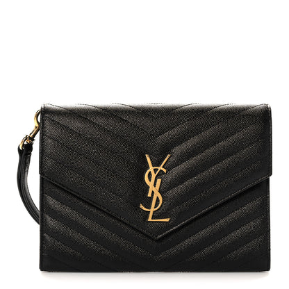 Saint Laurent Grain De Poudre Matelasse Chevron Monogram Envelope Clutch Black 1 of 11