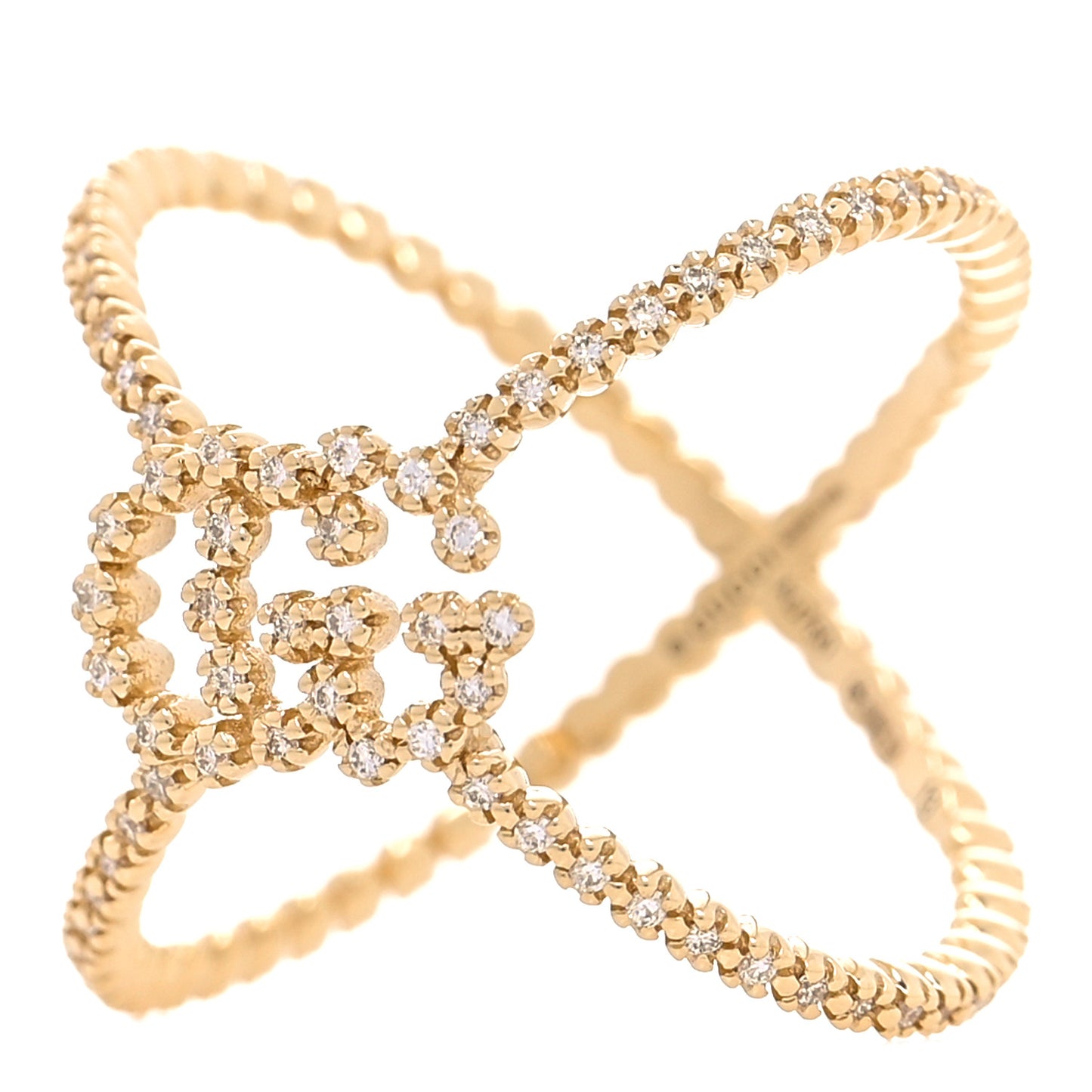 18K Yellow Gold Diamond GG Running X Ring 53 6.25