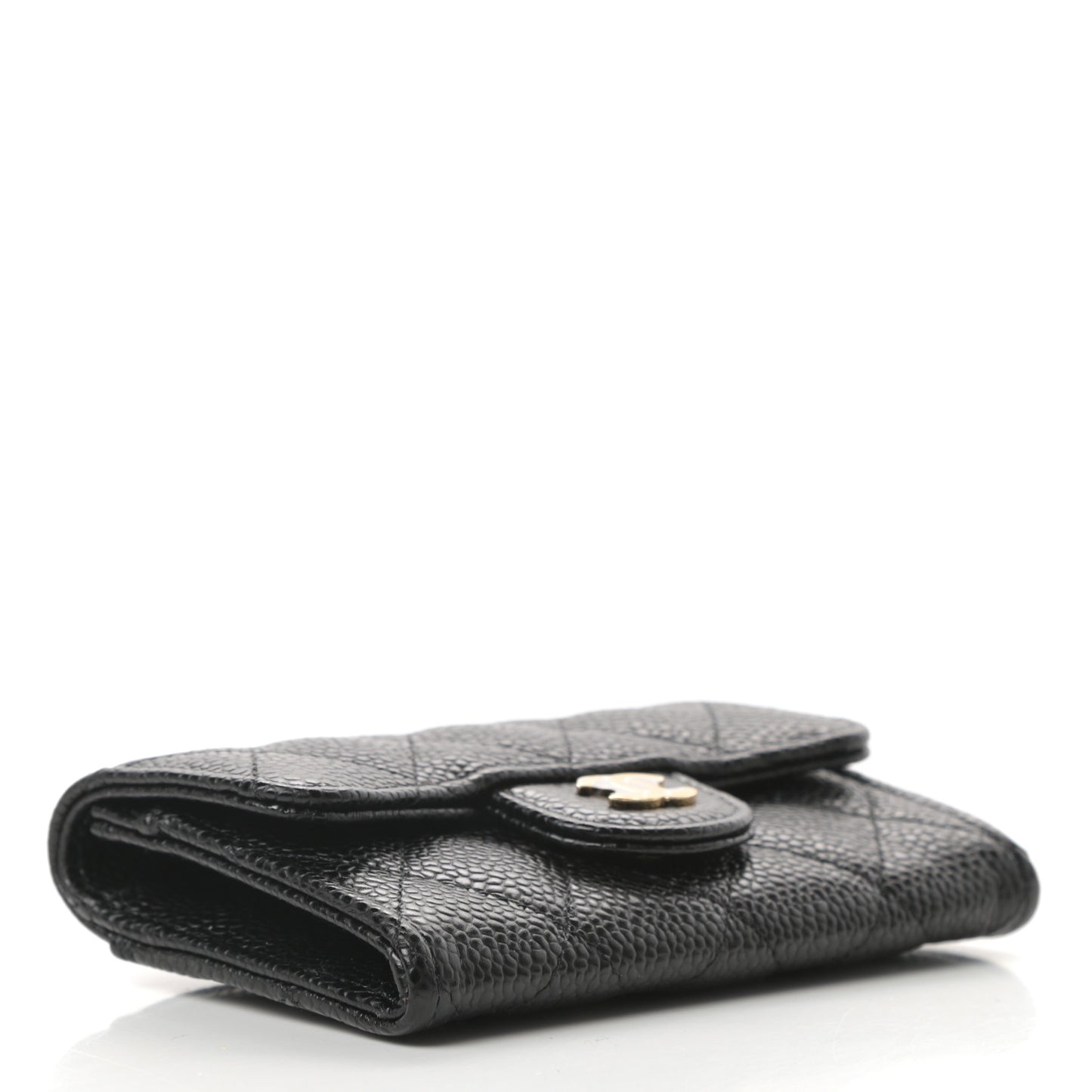 Caviar Quilted Flap Card Holder Wallet Black