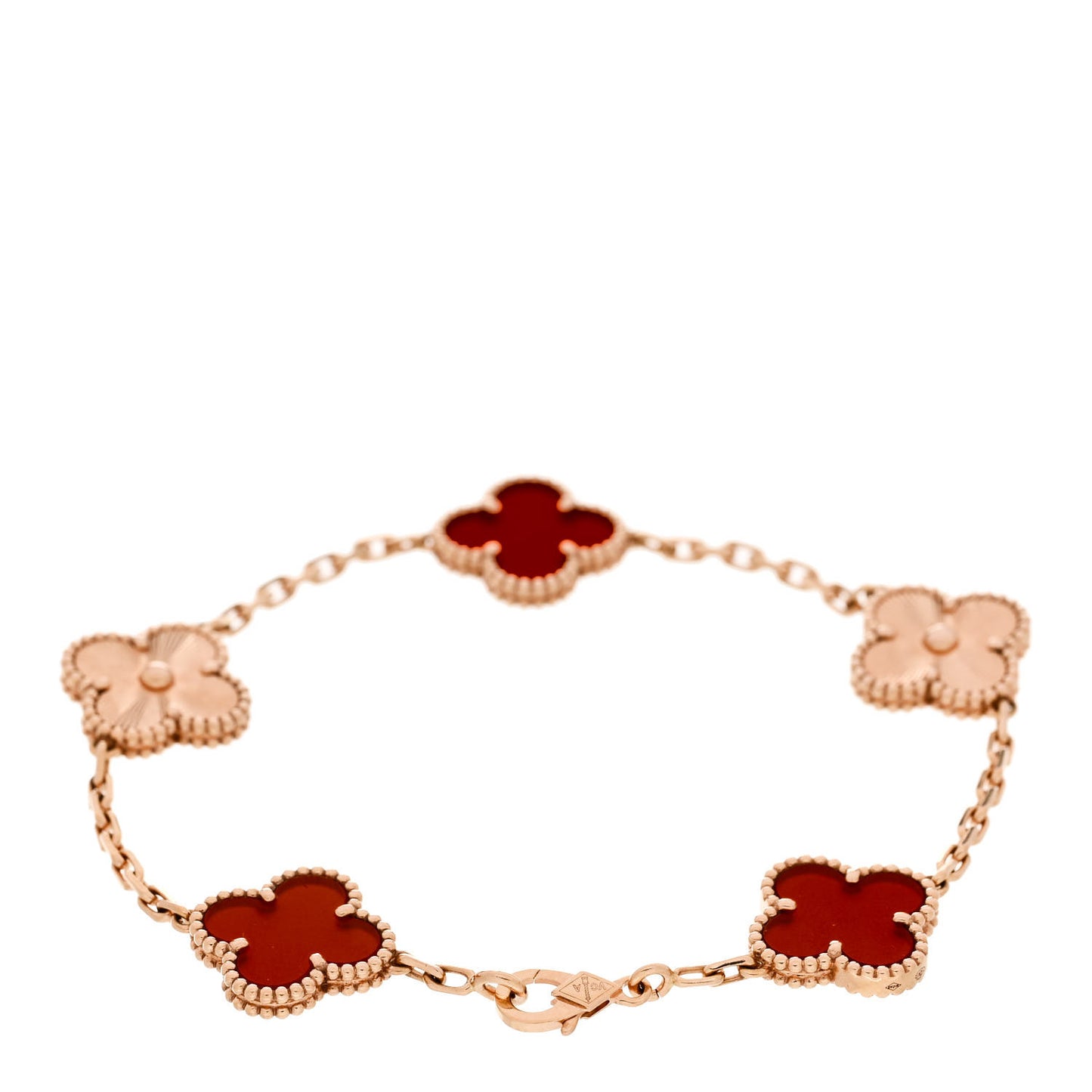 18K Rose Gold Carnelian 5 Motifs Guilloche Vintage Alhambra Bracelet