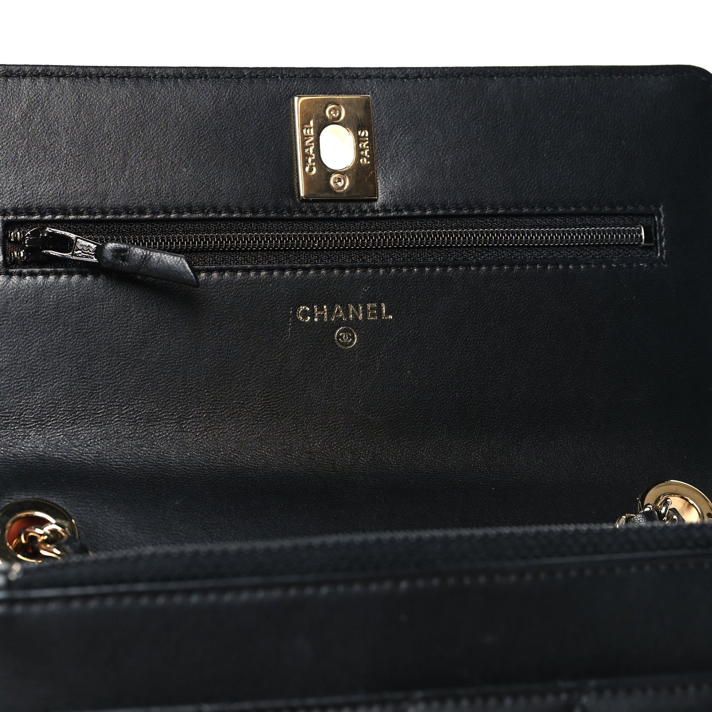 Lambskin Quilted Trendy CC Wallet On Chain WOC Black