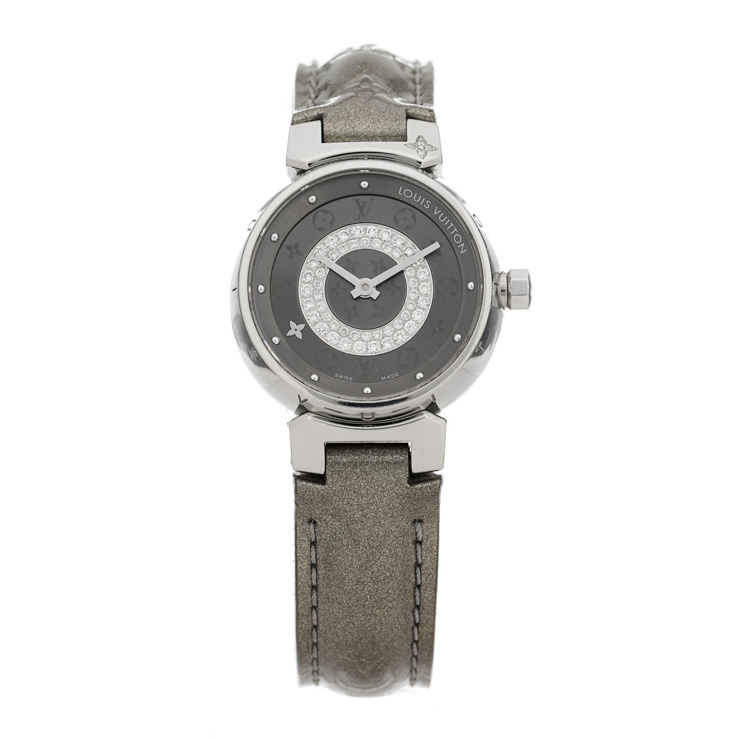 Louis Vuitton Stainless Steel Vernis Diamond 28mm Tambour Quartz Watch Grey 1 of 4