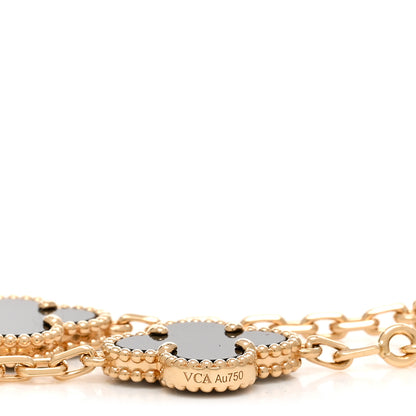 Van Cleef & Arpels 18K Yellow Gold Black Onyx 5 Motifs Vintage Alhambra Bracelet 3 of 5