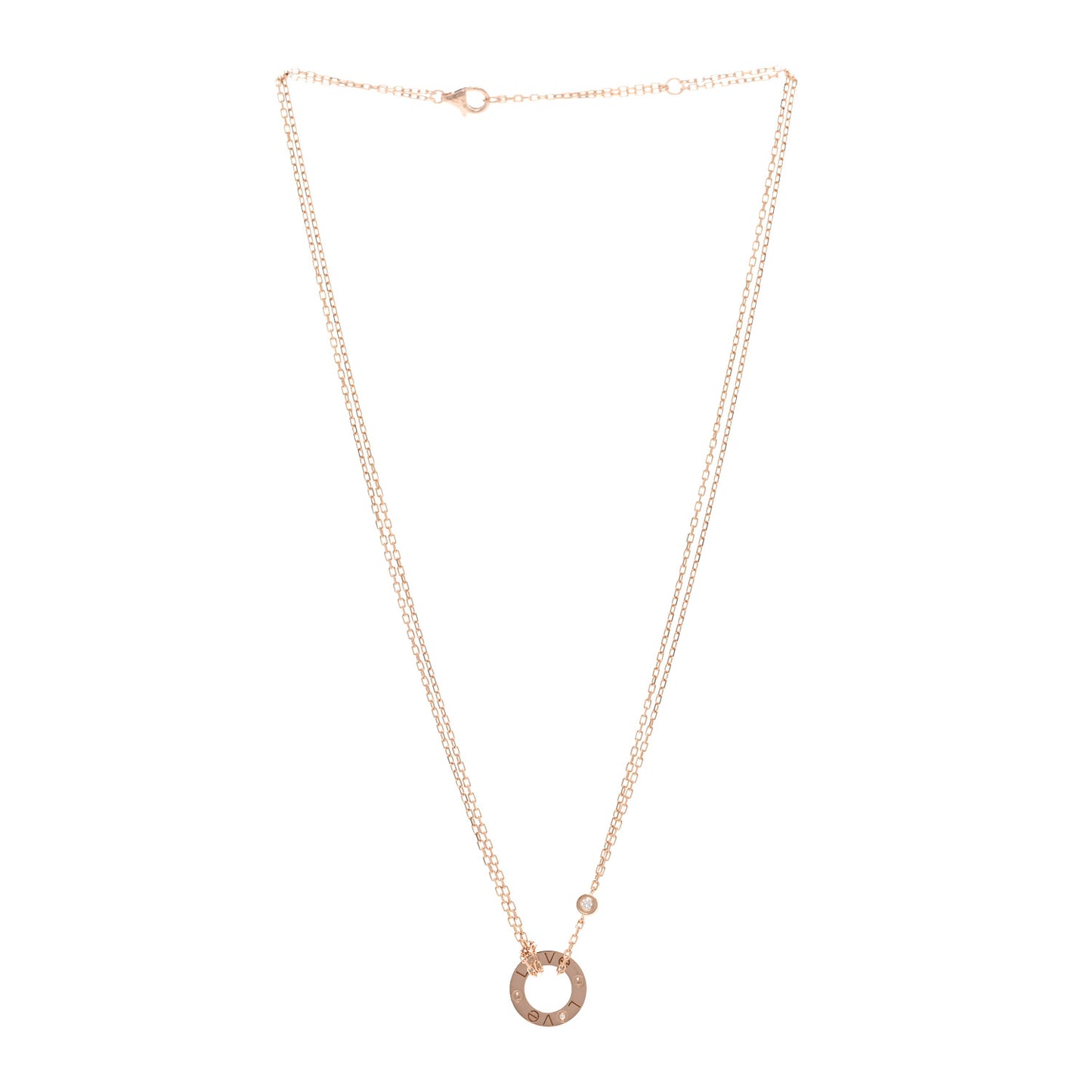 18K Pink Gold 2 Diamond LOVE Necklace