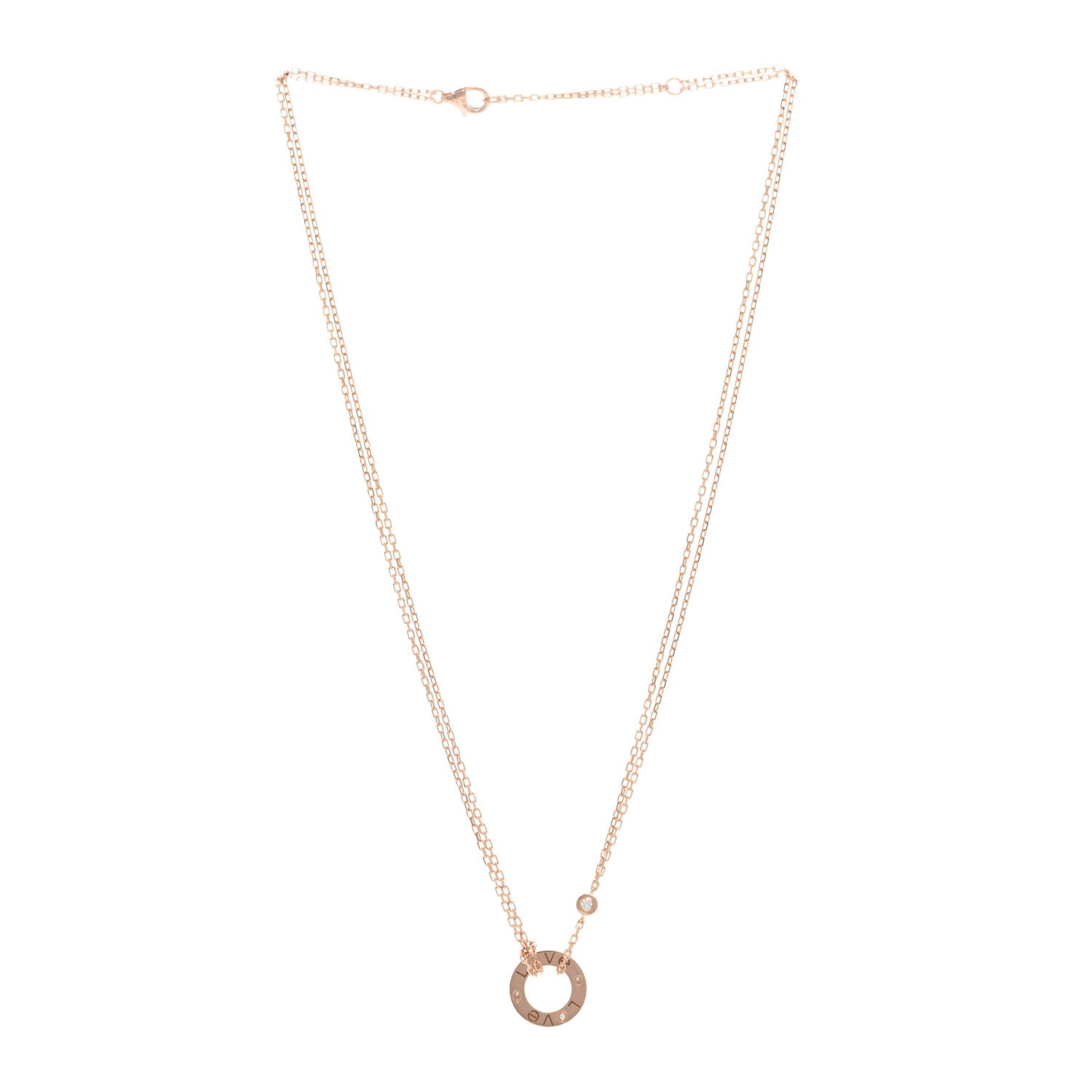 Cartier 18K Pink Gold 2 Diamond LOVE Necklace 3 of 5