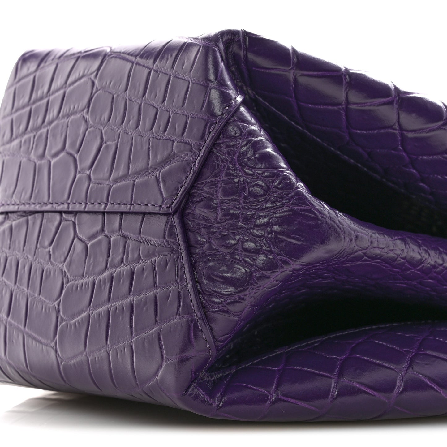 Calfskin Crocodile Embossed Doll Top Handle Bag Purple