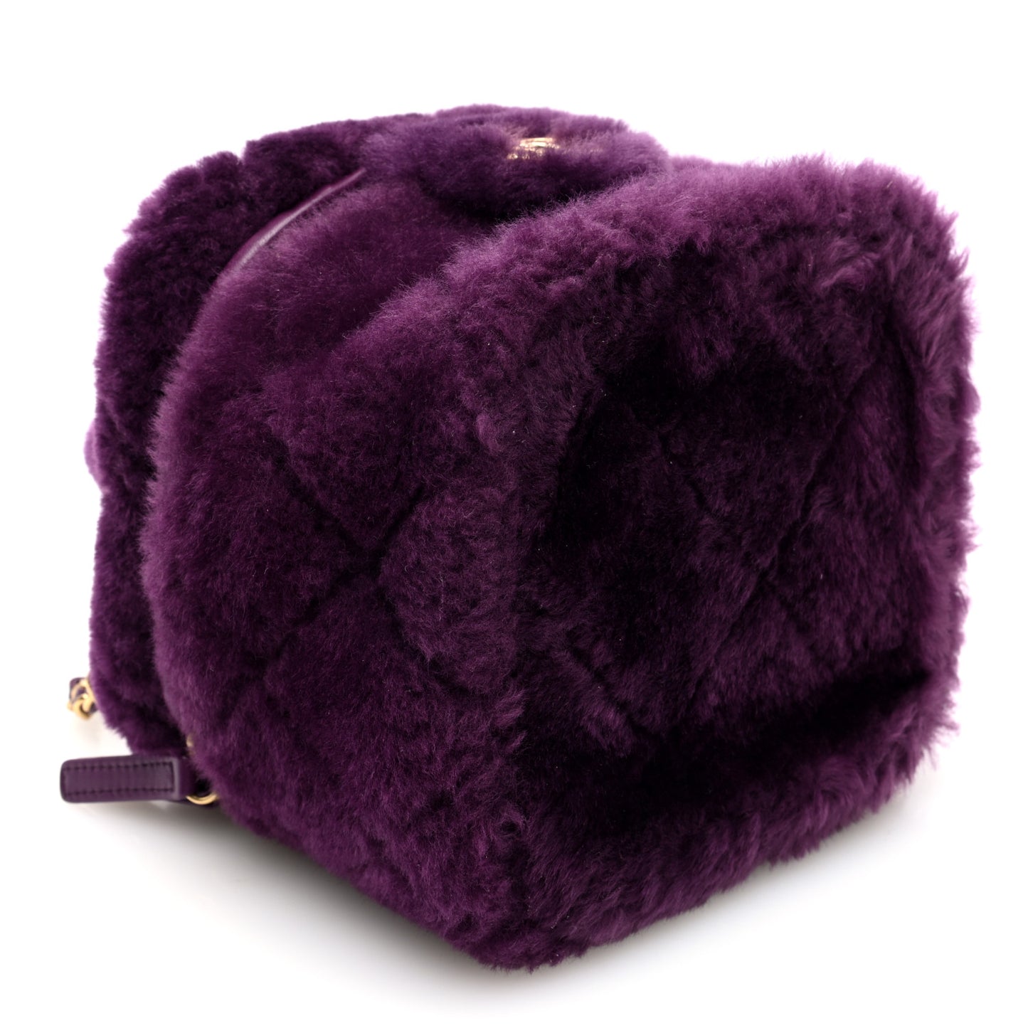 Shearling Lambskin Quilted Small Vanity Case Purple