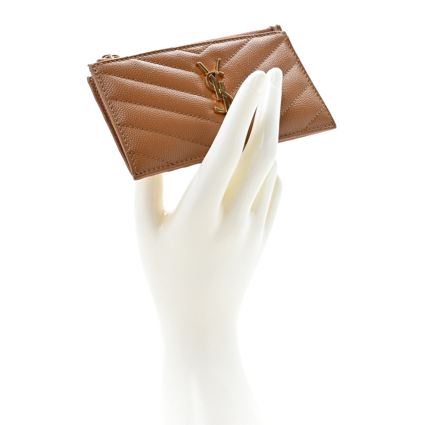 Grain De Poudre Matelasse Chevron Monogram Fragments Zippered Card Case Naturel Dark
