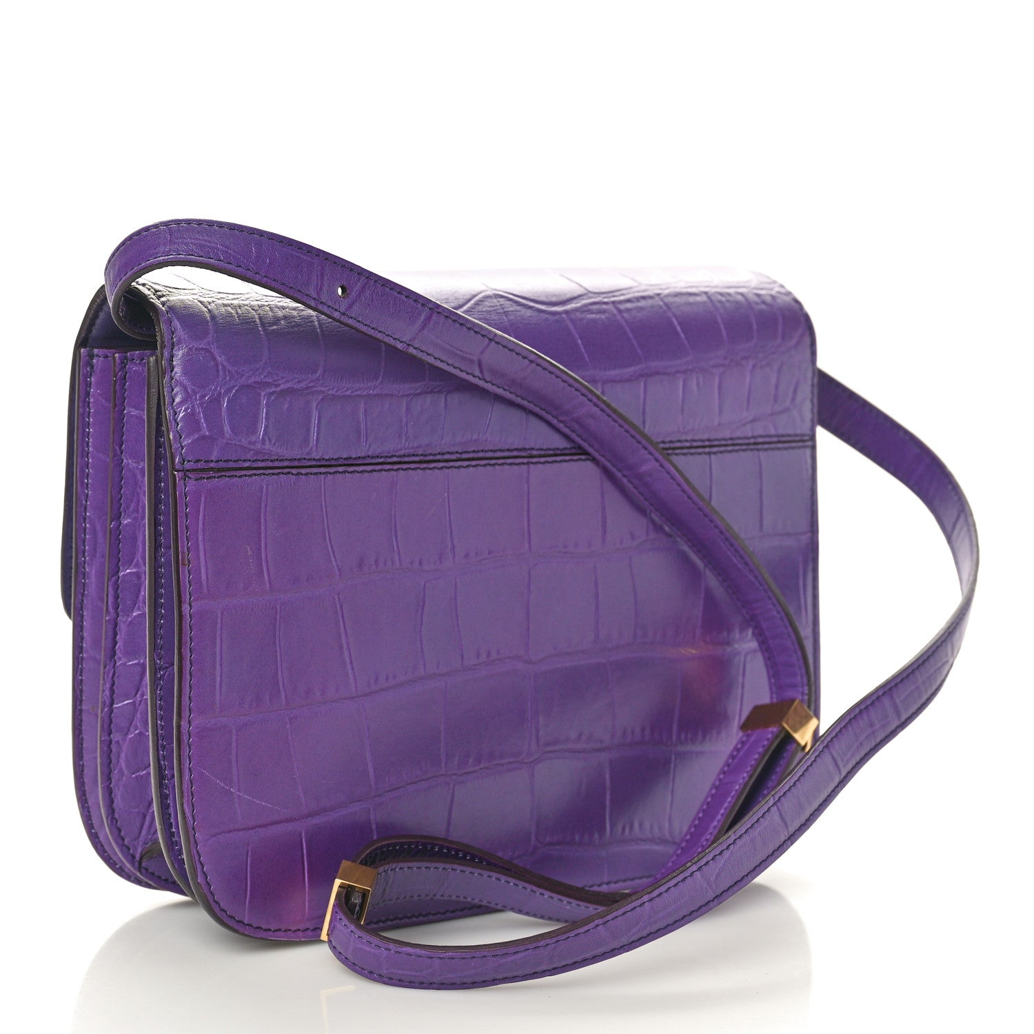 Celine Calfskin Crocodile Embossed Medium Classic Box Flap Bag Purple 3 of 10