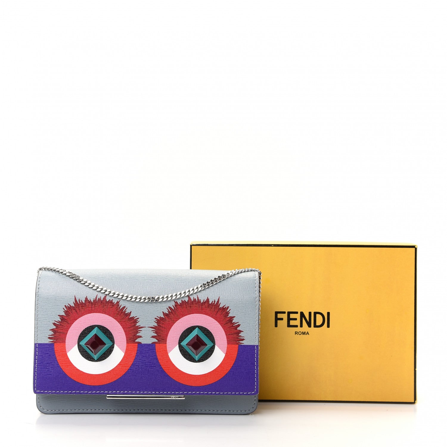 Fendi Vitello Elite Studded Hypnoteyes Tube Wallet On Chain Polvere Multicolor 10 of 10