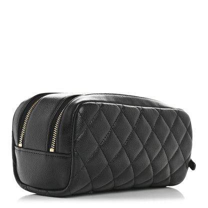 Chanel Caviar Quilted Double Zip Pouch Cosmetic Case Black 3 of 9