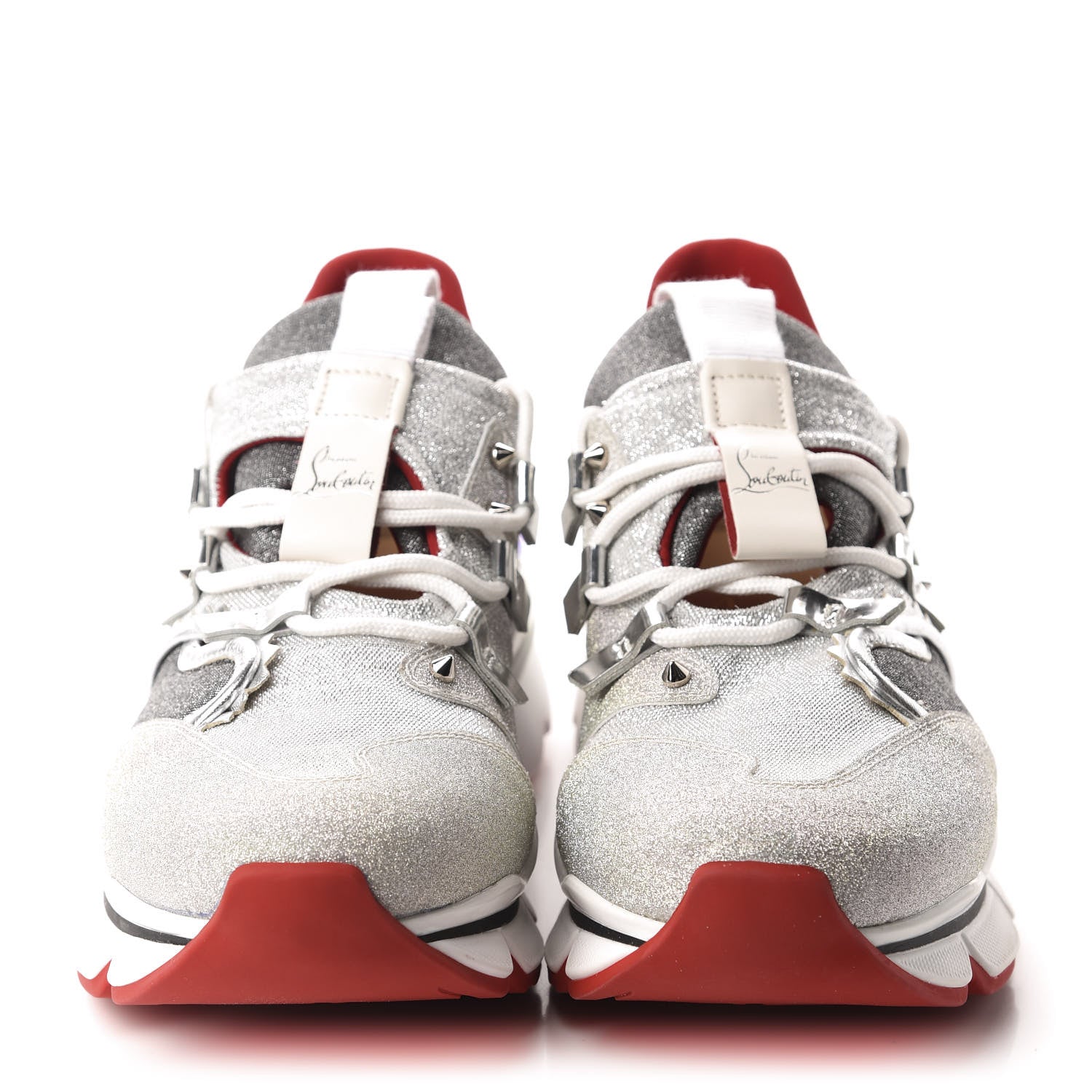 Christian Louboutin Glitter Sunset Red Runner Flat Sneakers 40.5 Silver 2 of 9