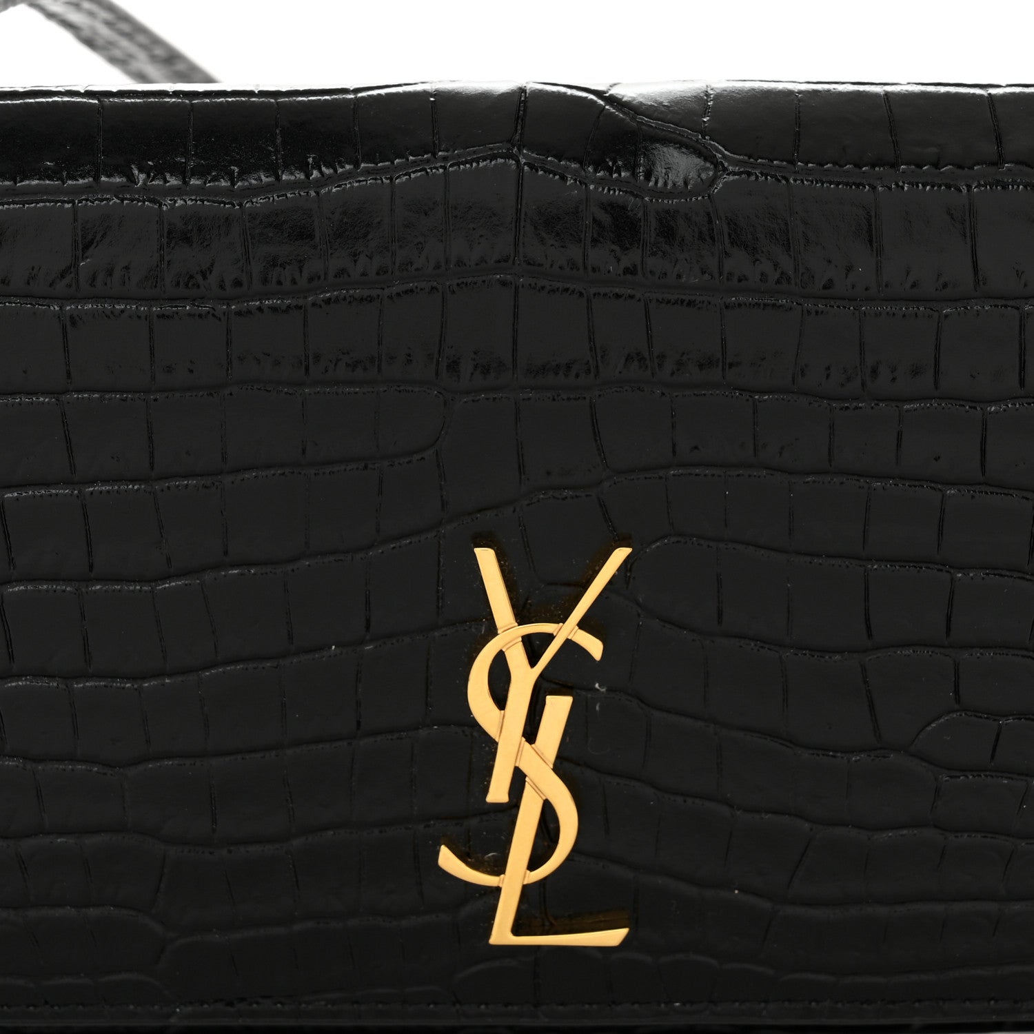 Saint Laurent Crocodile Embossed Monogram Phone Holder Crossbody Black 8 of 10