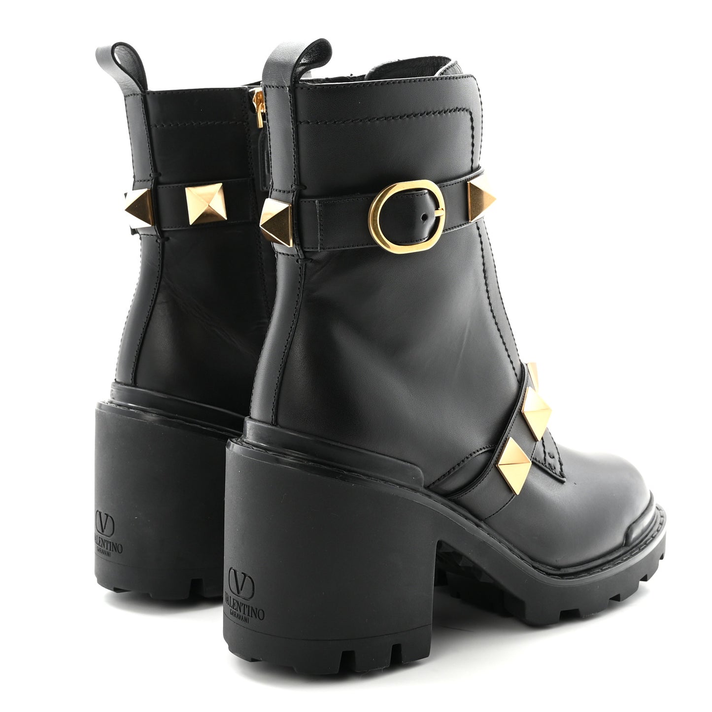Calfskin Roman Stud 20/40mm Combat Boots 38.5 Black