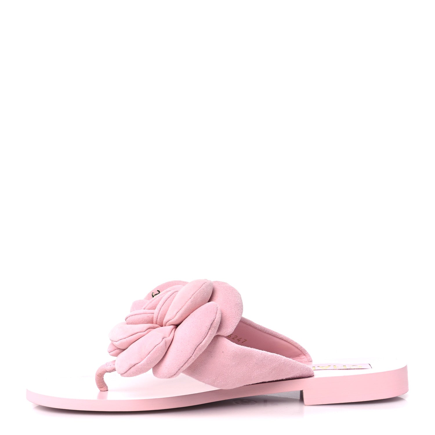 Chanel Suede Pearl Camellia Thong Sandals 37 Light Pink 1 of 8