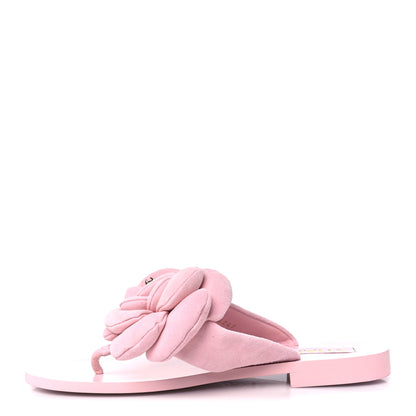 Chanel Suede Pearl Camellia Thong Sandals 37 Light Pink 1 of 8