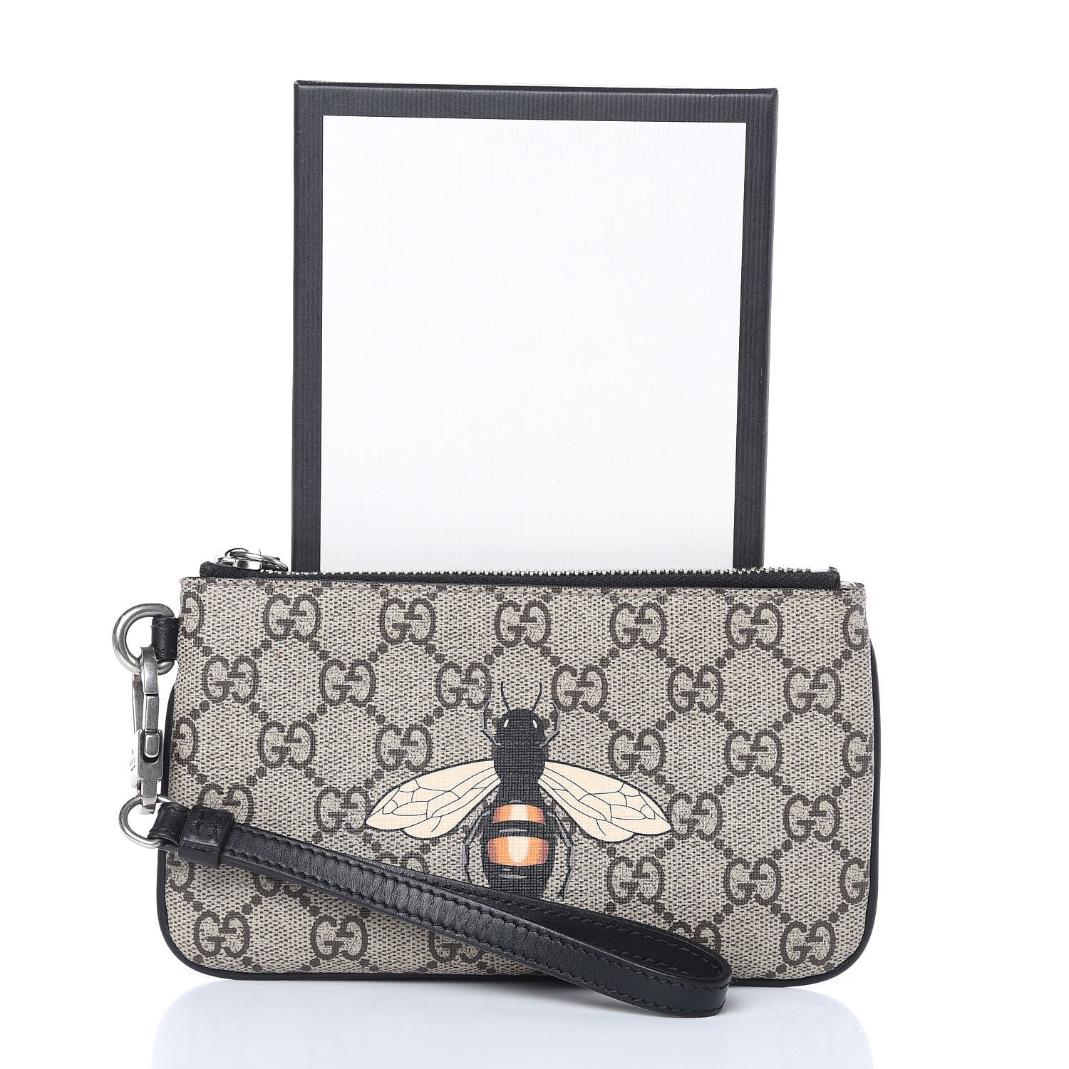 Gucci GG Supreme Monogram Bee Print Wrist Pouch Black 10 of 10