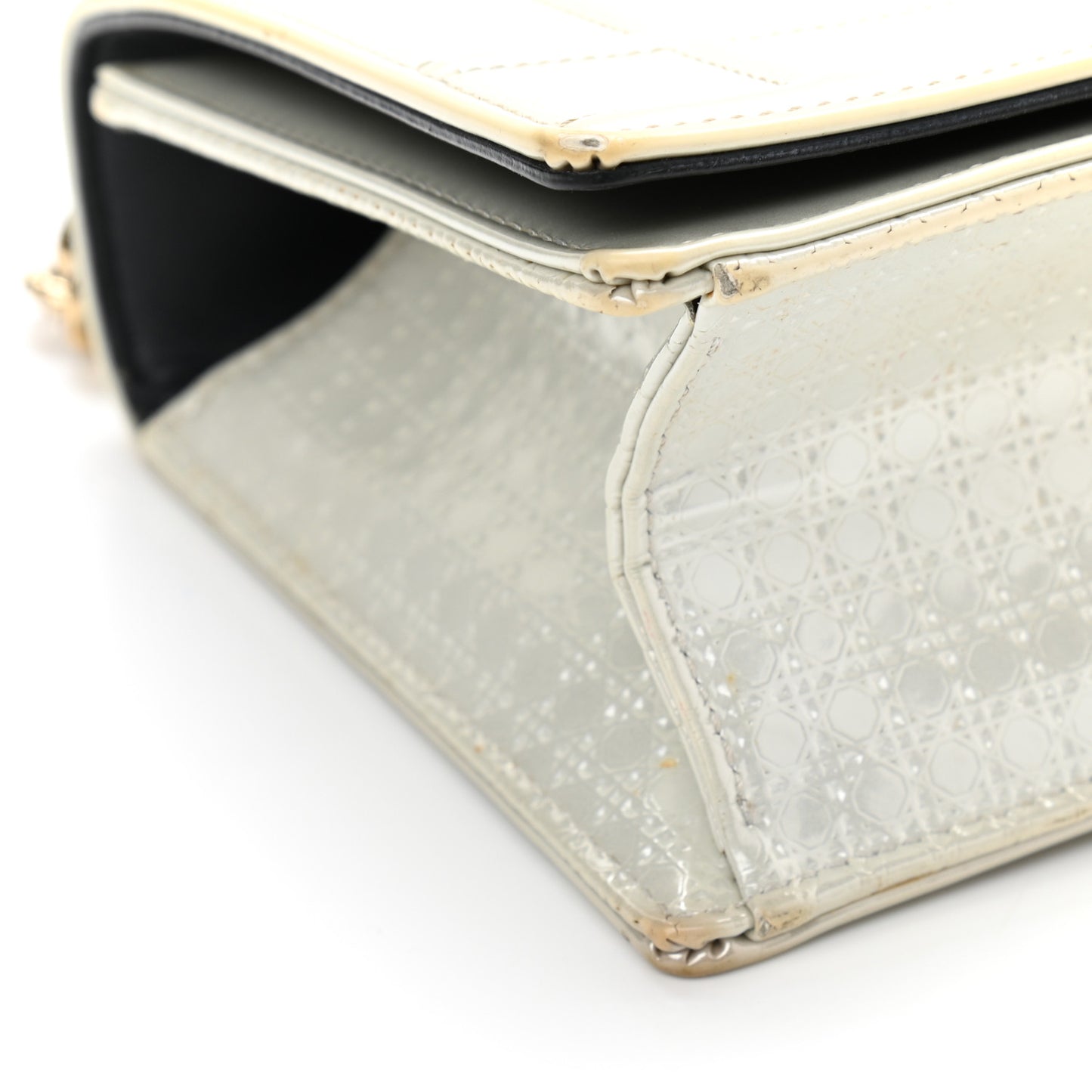 Metallic Patent Micro-Cannage Small Diorama Flap Bag Silver