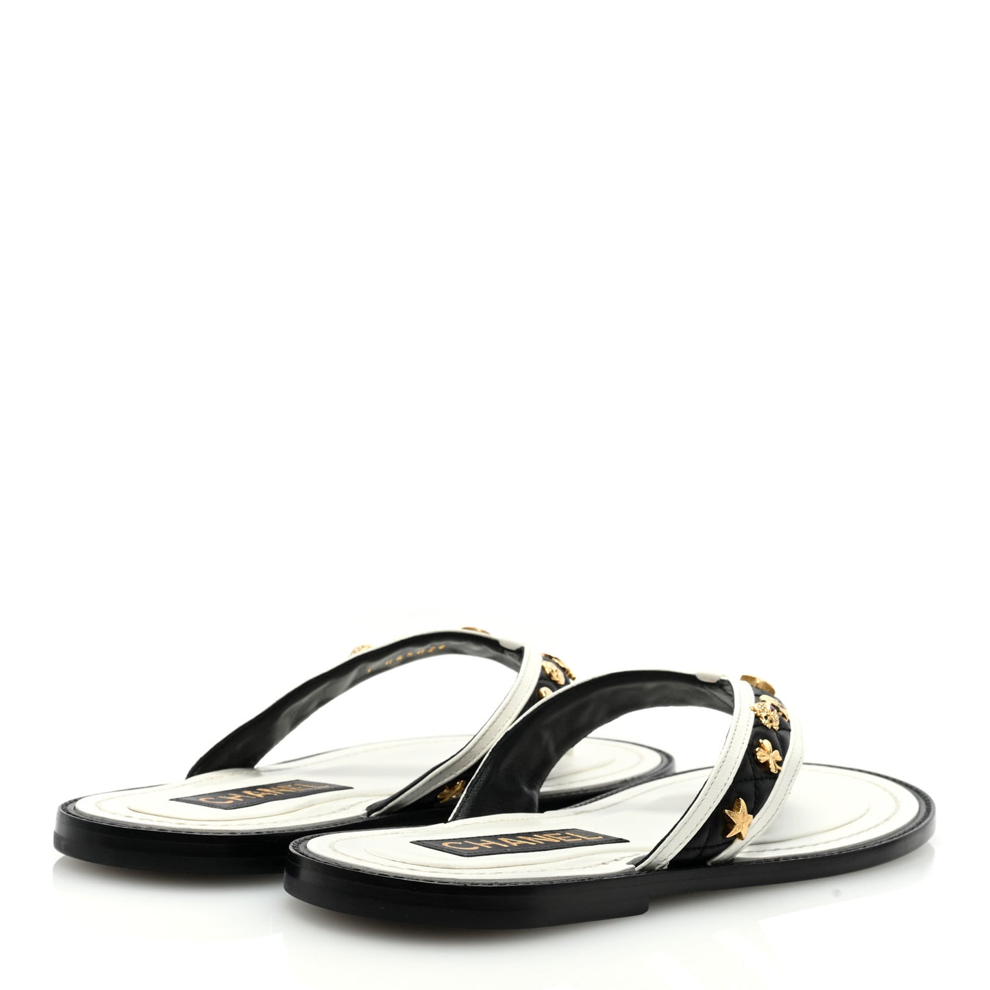 Lambskin Charms Thong Sandals 37 Black White