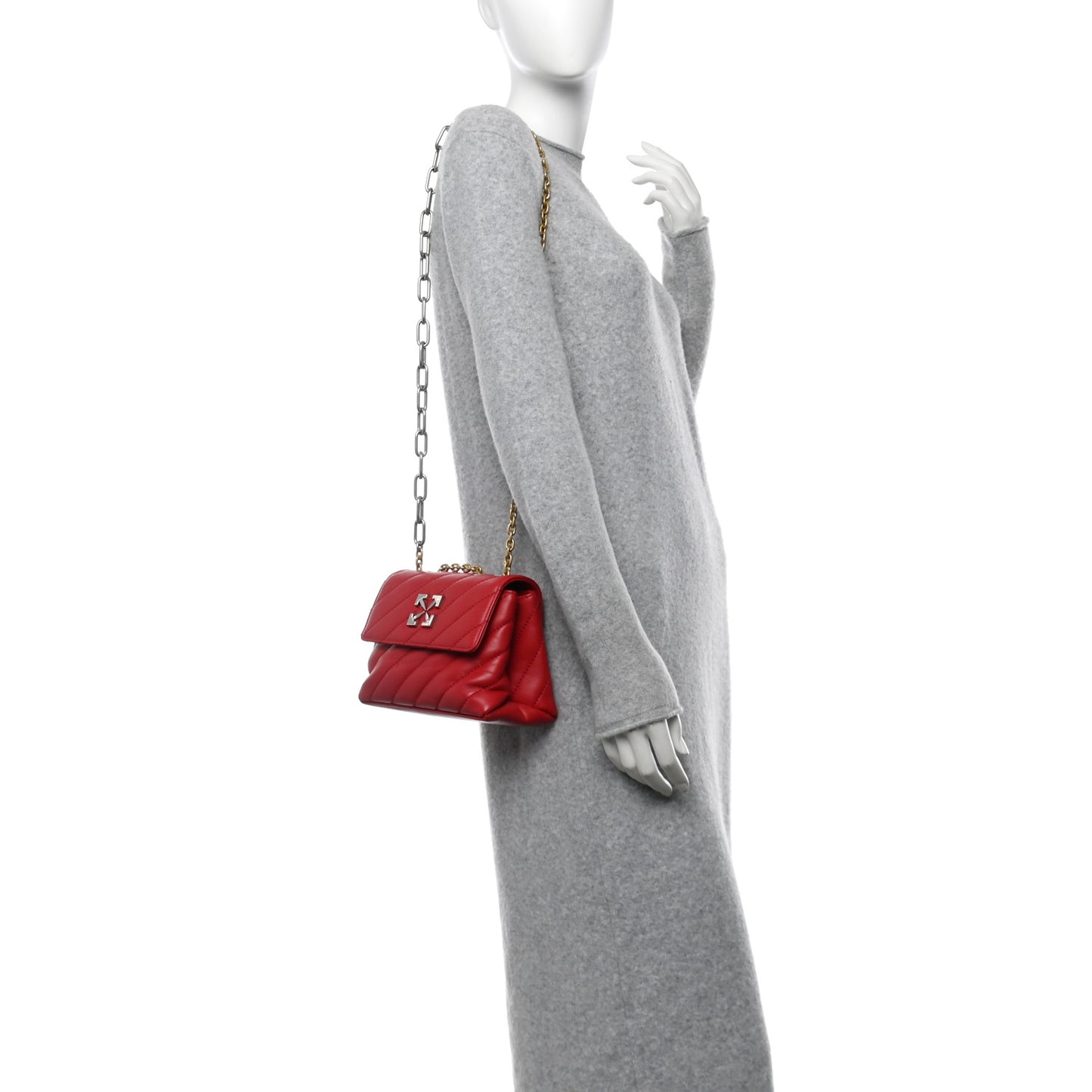 Calfskin Diagonal Quilted Jackhammer 19 Shoulder Bag Red