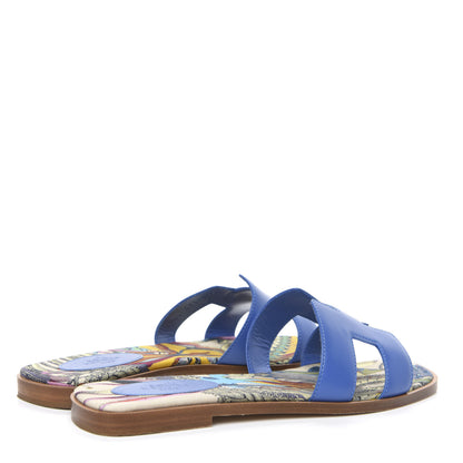 Hermes Calfskin Oran Sandals 37.5 Bleu Zanzibar 4 of 7