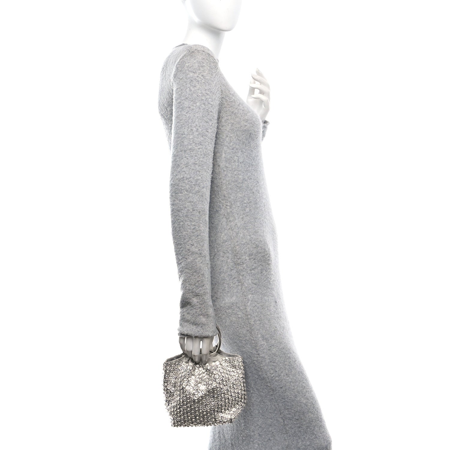 Valentino Garavani Satin Rhinestone Embellished Small Carry Secrets Bucket Bag Silver 2 of 10
