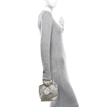 Valentino Garavani Satin Rhinestone Embellished Small Carry Secrets Bucket Bag Silver 2 of 10