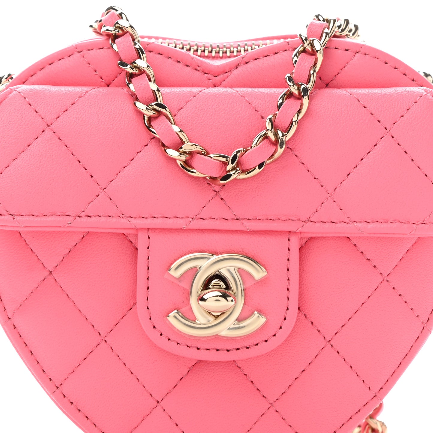Lambskin Quilted CC In Love Heart Clutch With Chain Pink