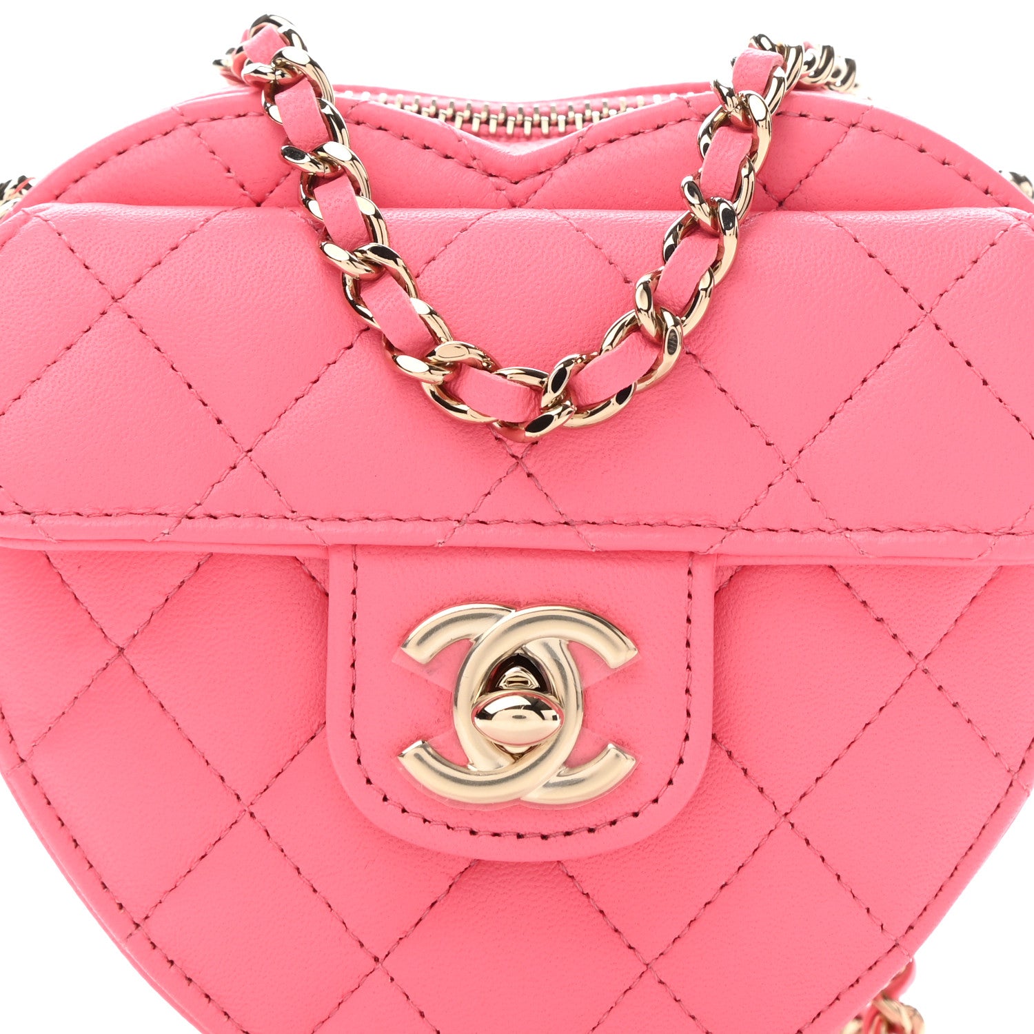 Chanel Lambskin Quilted CC In Love Heart Clutch With Chain Pink 8 of 11