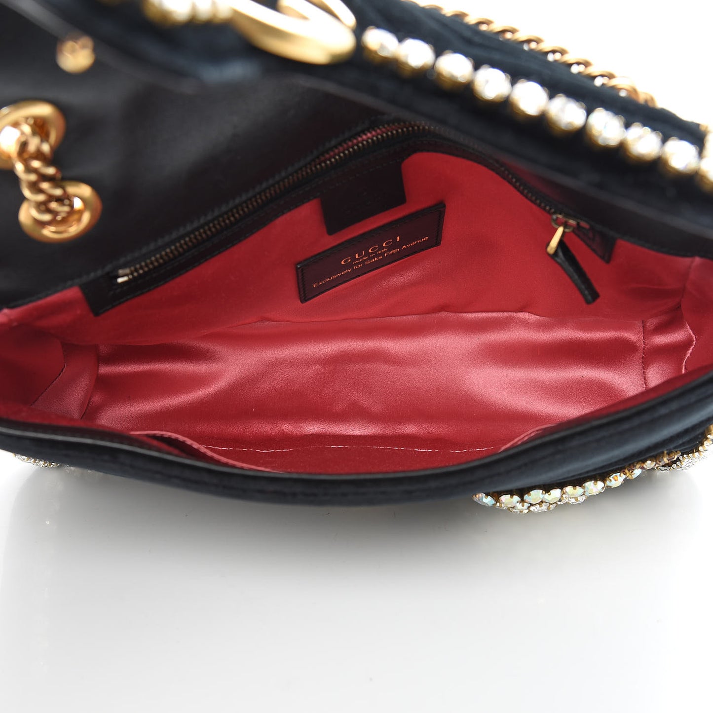 Velvet Matelasse Crystal Medium GG Marmont Shoulder Bag Black