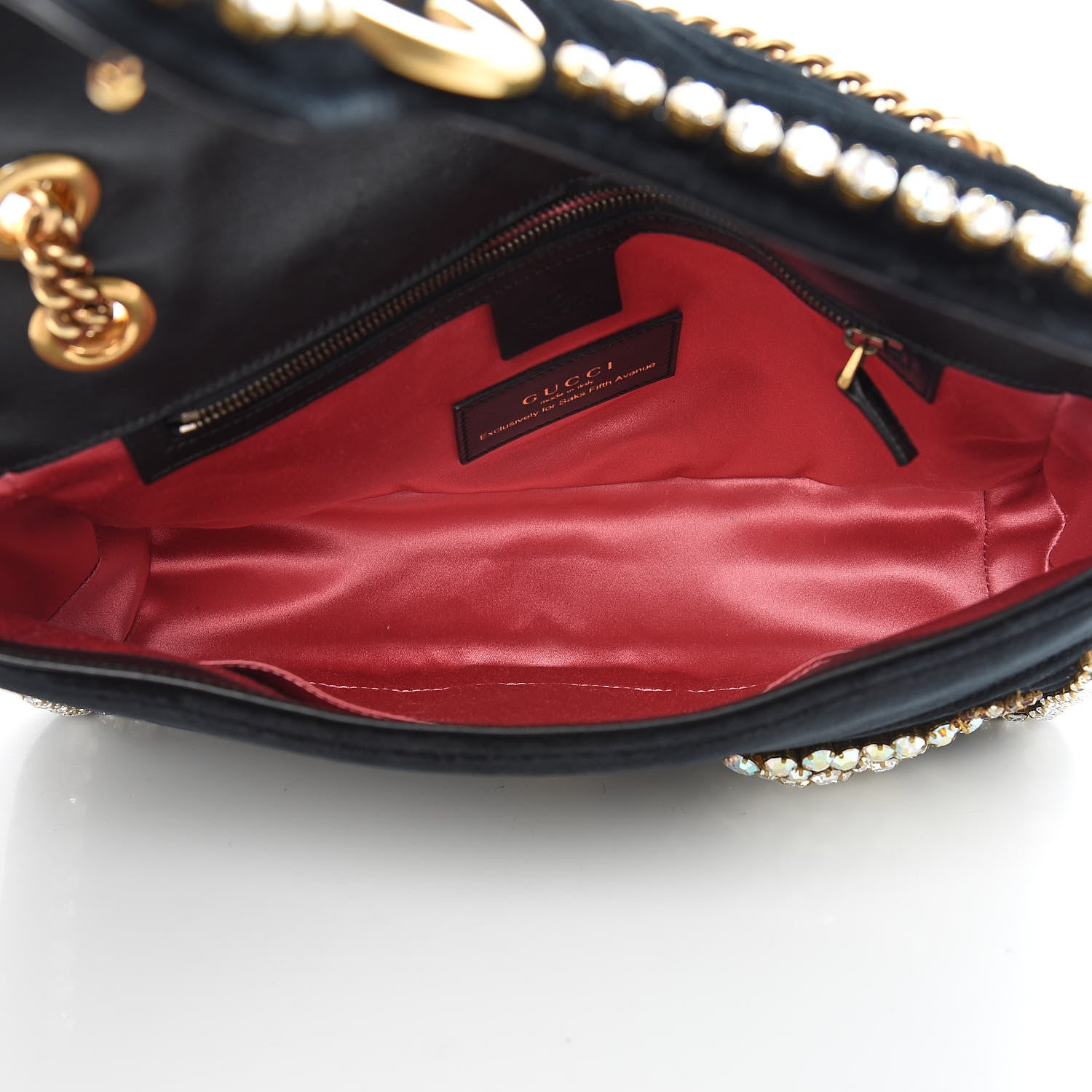 Gucci Velvet Matelasse Crystal Medium GG Marmont Shoulder Bag Black 5 of 21