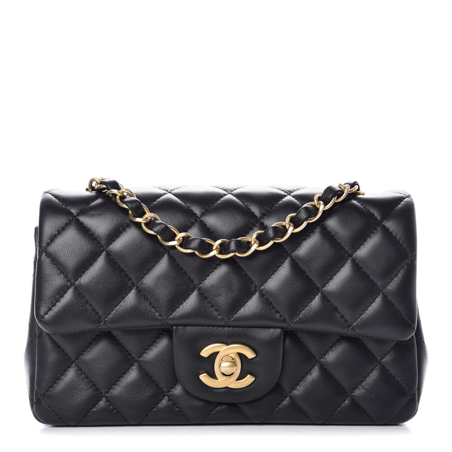 Lambskin Quilted Mini Rectangular Flap Black