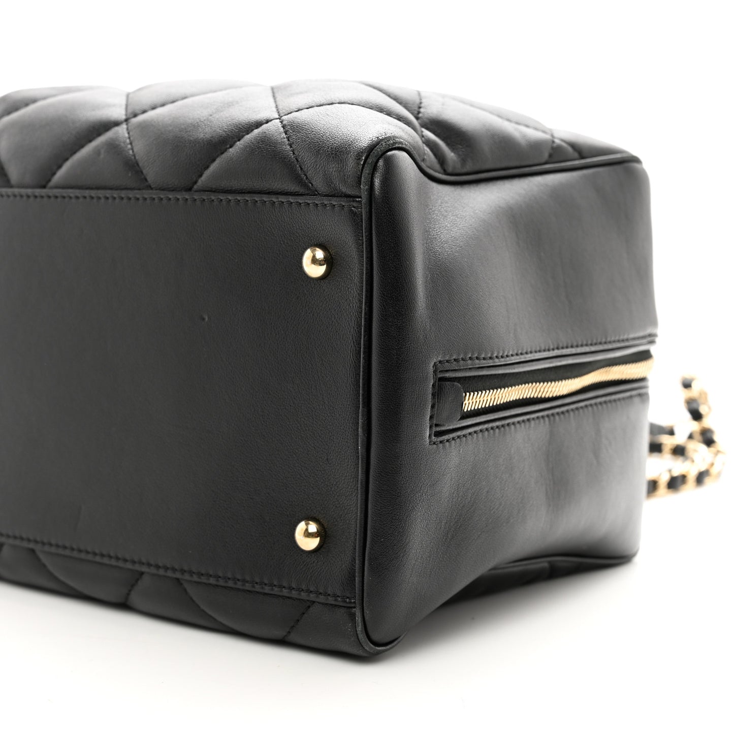 Lambskin Quilted Medium Bowling Bag Black