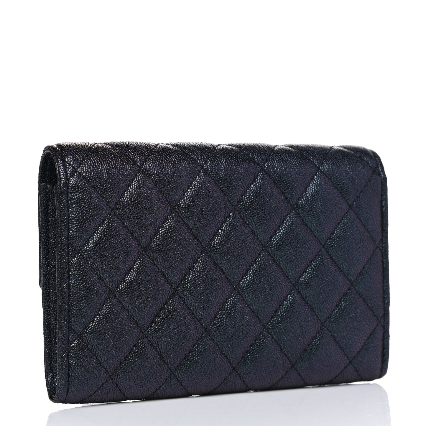 Iridescent Caviar Quilted Medium Flap Wallet Black