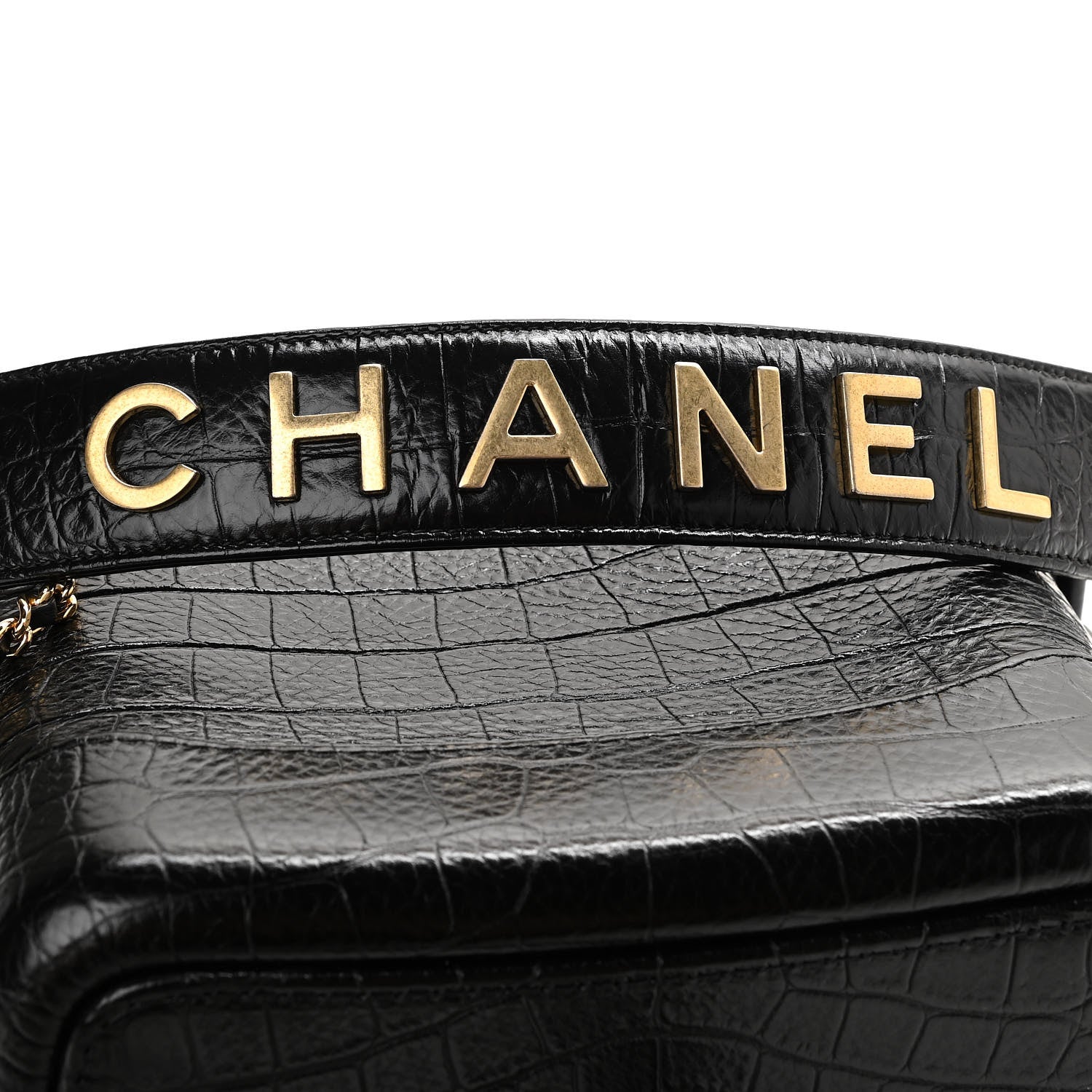 Chanel Calfskin Crocodile Embossed Small Gabrielle Cocodile Hobo Black 10 of 10