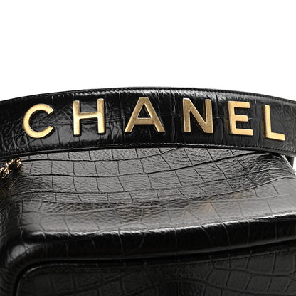 Chanel Calfskin Crocodile Embossed Small Gabrielle Cocodile Hobo Black 10 of 10