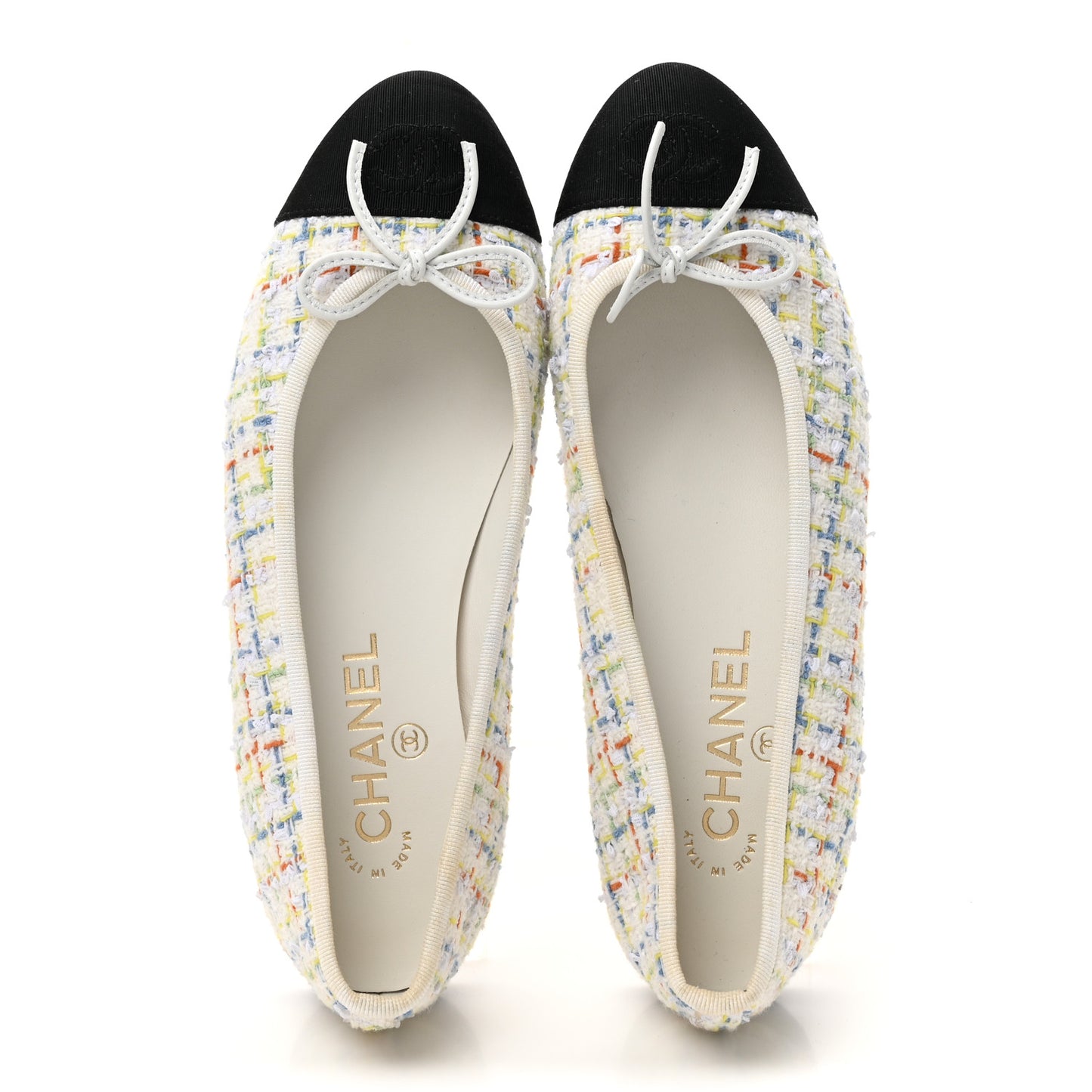 Tweed Grosgrain Cap Toe Ballerina Flats 37 White Multicolor 37.5 White Multicolor