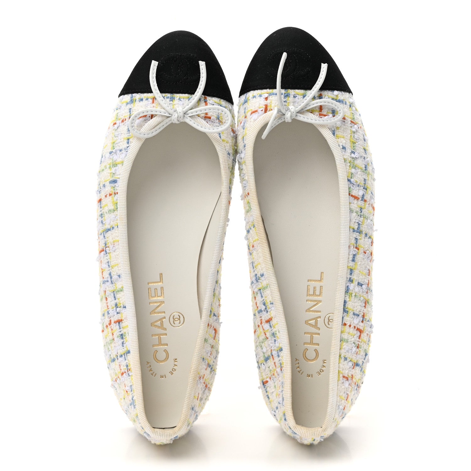 Chanel Tweed Grosgrain Cap Toe Ballerina Flats 37 White Multicolor 37.5 White Multicolor 2 of 11